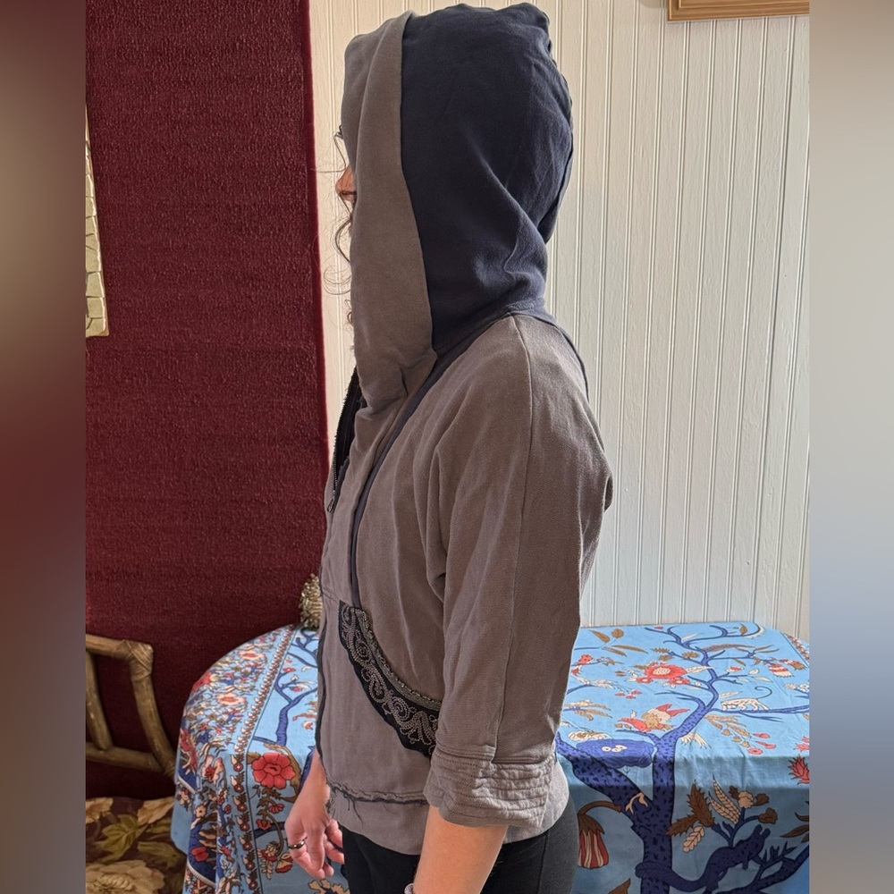 Free People cropped hoodie gray and blue